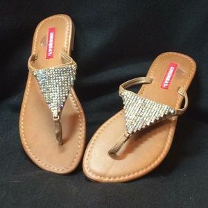Faux Leather Rhinestone Sandals